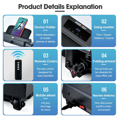 【#Outdoorfun】Over SELF Walking Pad Treadmill, Portable Folding Treadmill with Handle Remote Control, under Desk Treadmill Easy Storage Home Gym Fitness Equipment Workout Gear